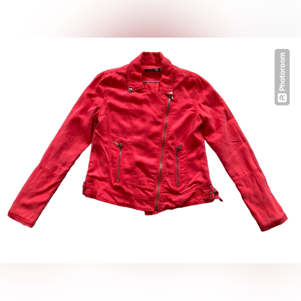 Max Jeans Red Moto Jacket. Size Medium. - Picture 1 of 14